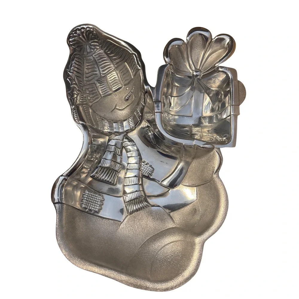 Lenox Yuletide Metal Serveware‎ Snowman Chip and Dip Tray Silver 6212238 Holiday